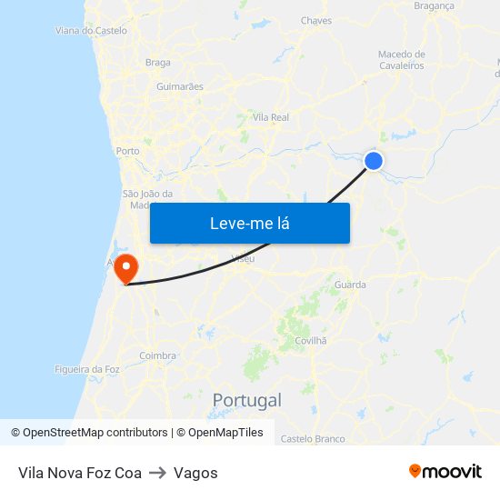 Vila Nova Foz Coa to Vagos map