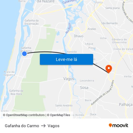 Gafanha do Carmo to Vagos map