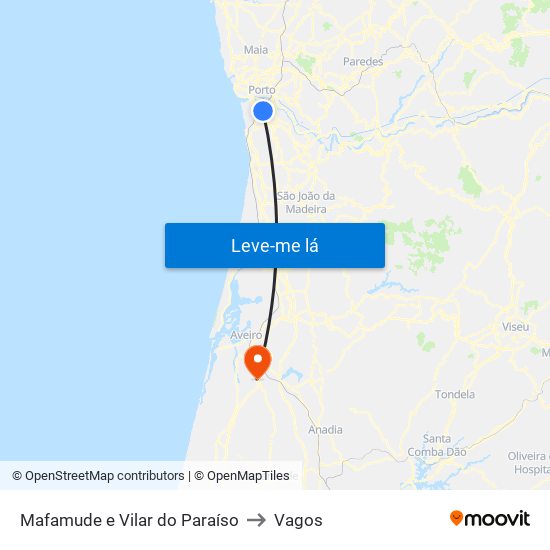 Mafamude e Vilar do Paraíso to Vagos map