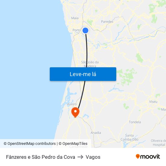 Fânzeres e São Pedro da Cova to Vagos map