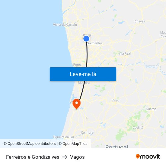 Ferreiros e Gondizalves to Vagos map