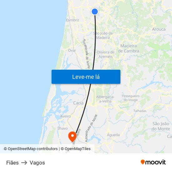 Fiães to Vagos map