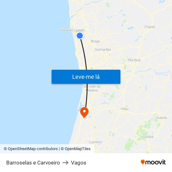 Barroselas e Carvoeiro to Vagos map
