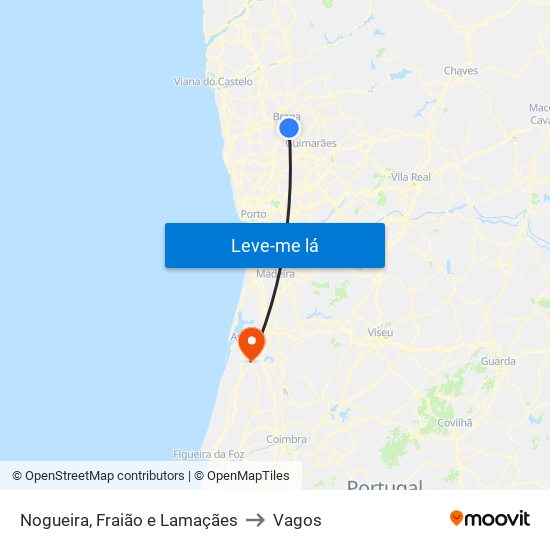 Nogueira, Fraião e Lamaçães to Vagos map