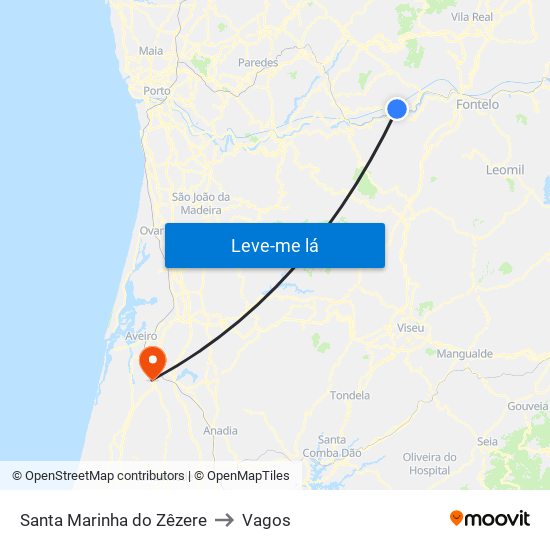 Santa Marinha do Zêzere to Vagos map