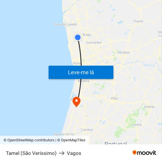 Tamel (São Veríssimo) to Vagos map