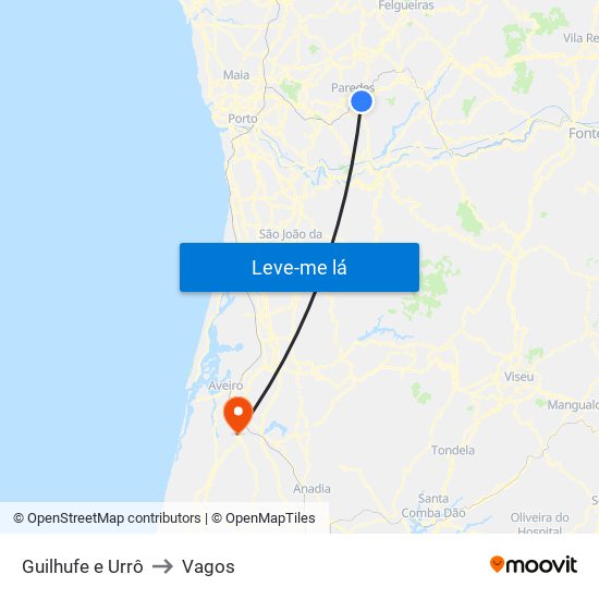 Guilhufe e Urrô to Vagos map