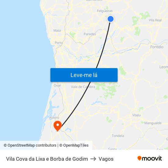 Vila Cova da Lixa e Borba de Godim to Vagos map