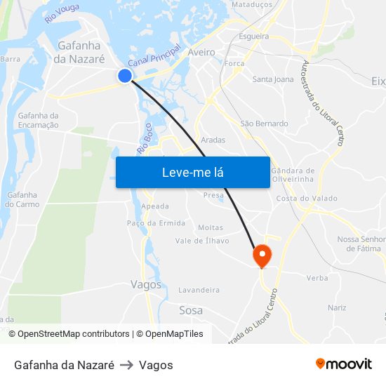 Gafanha da Nazaré to Vagos map