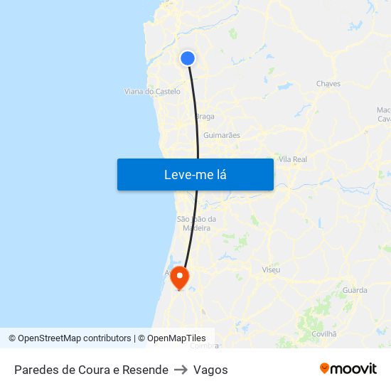 Paredes de Coura e Resende to Vagos map