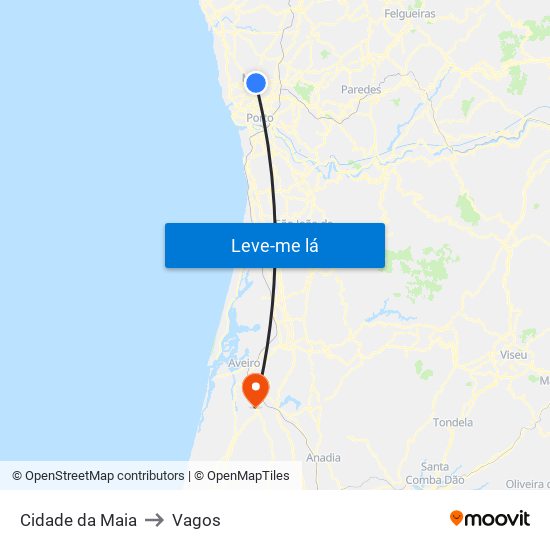 Cidade da Maia to Vagos map