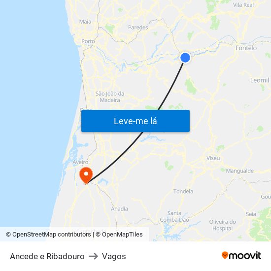 Ancede e Ribadouro to Vagos map