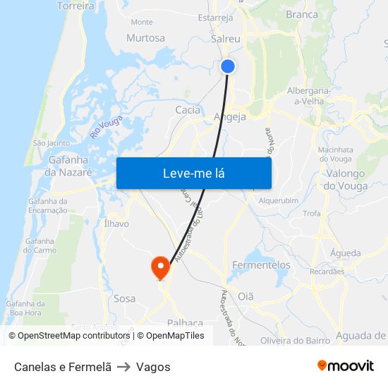 Canelas e Fermelã to Vagos map