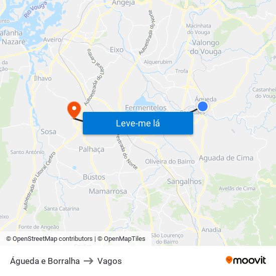 Águeda e Borralha to Vagos map