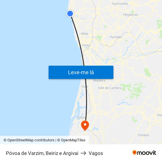 Póvoa de Varzim, Beiriz e Argivai to Vagos map