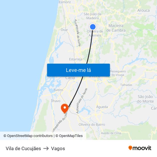 Vila de Cucujães to Vagos map