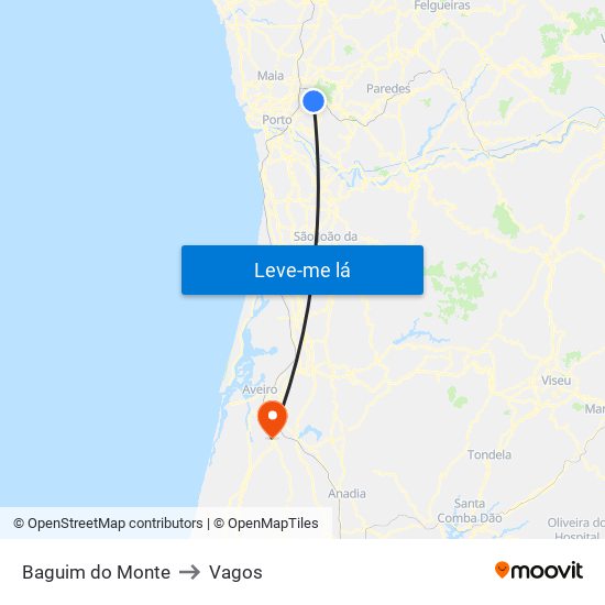 Baguim do Monte to Vagos map