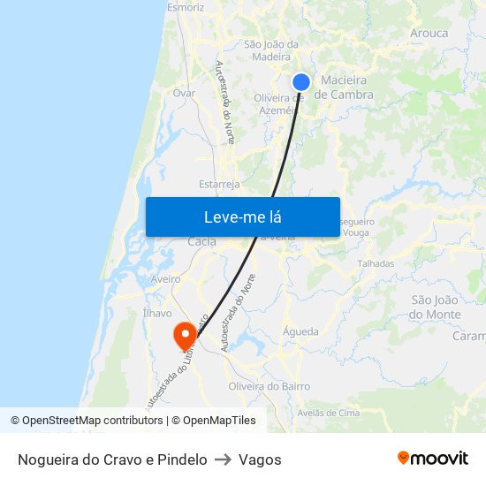 Nogueira do Cravo e Pindelo to Vagos map