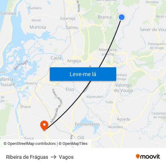 Ribeira de Fráguas to Vagos map