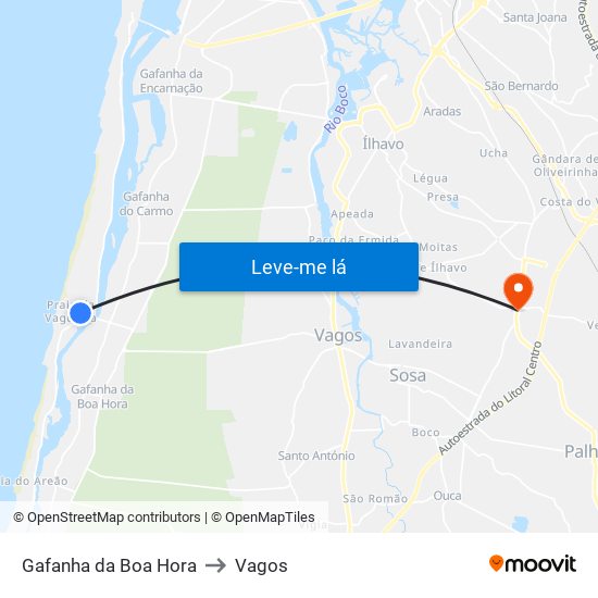 Gafanha da Boa Hora to Vagos map