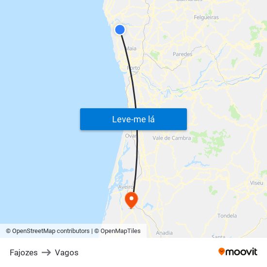 Fajozes to Vagos map