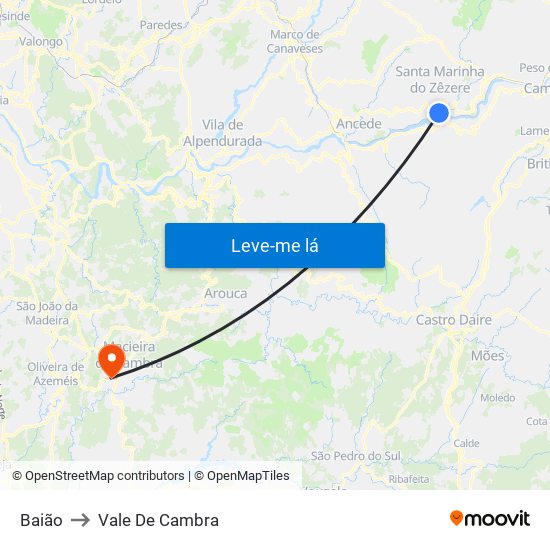 Baião to Vale De Cambra map