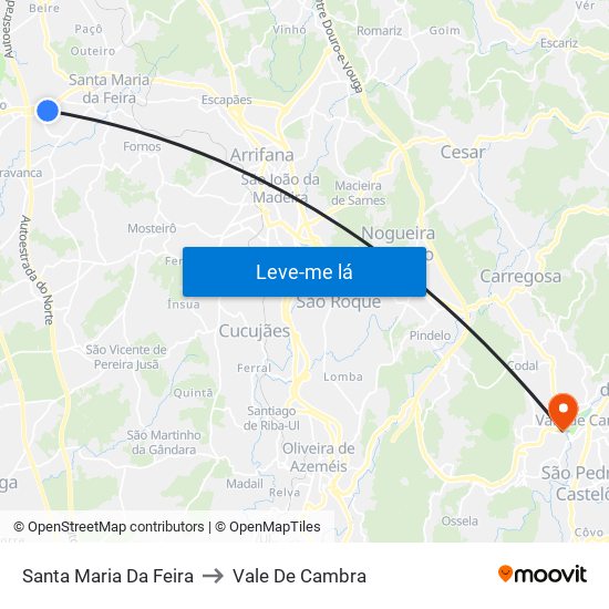 Santa Maria Da Feira to Vale De Cambra map