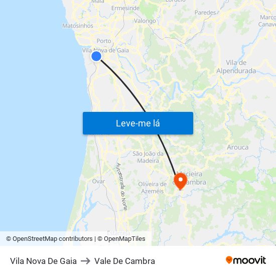 Vila Nova De Gaia to Vale De Cambra map