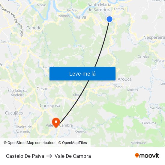 Castelo De Paiva to Vale De Cambra map