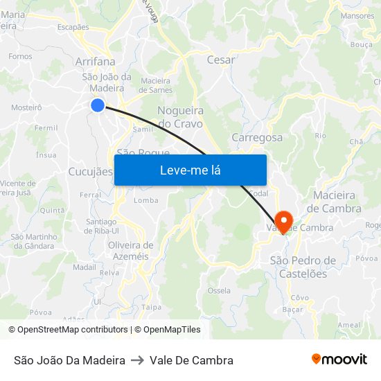 São João Da Madeira to Vale De Cambra map