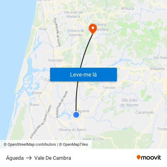 Águeda to Vale De Cambra map