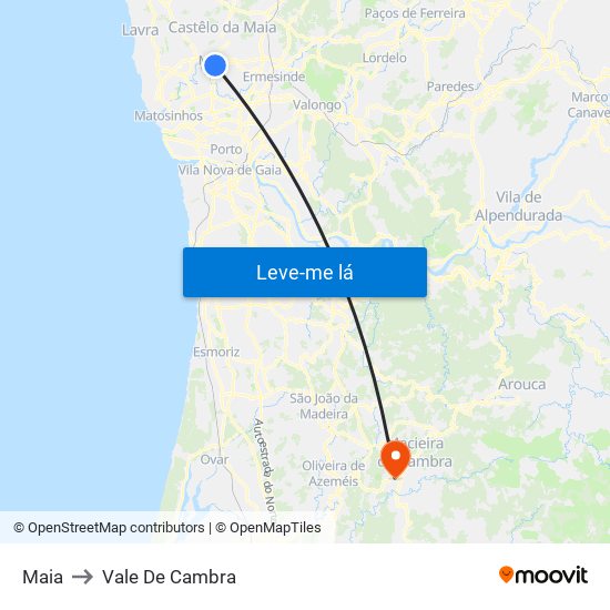 Maia to Vale De Cambra map
