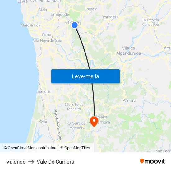 Valongo to Vale De Cambra map