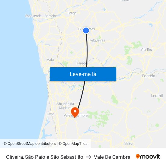 Oliveira, São Paio e São Sebastião to Vale De Cambra map