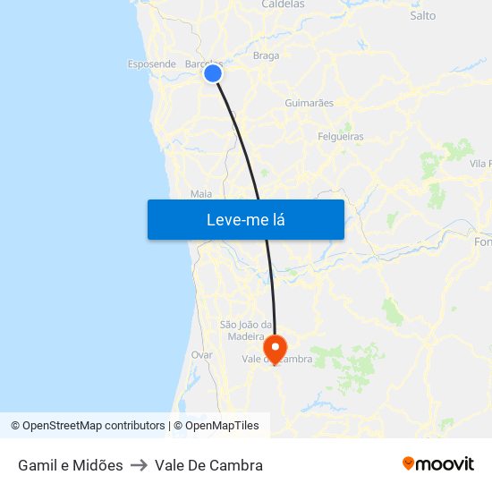 Gamil e Midões to Vale De Cambra map