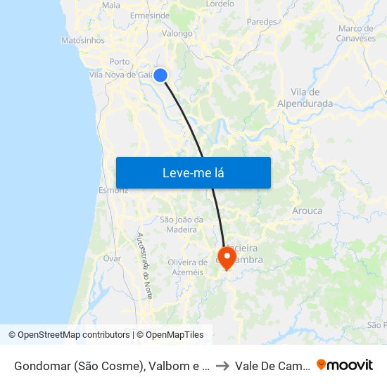 Gondomar (São Cosme), Valbom e Jovim to Vale De Cambra map