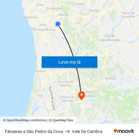 Fânzeres e São Pedro da Cova to Vale De Cambra map