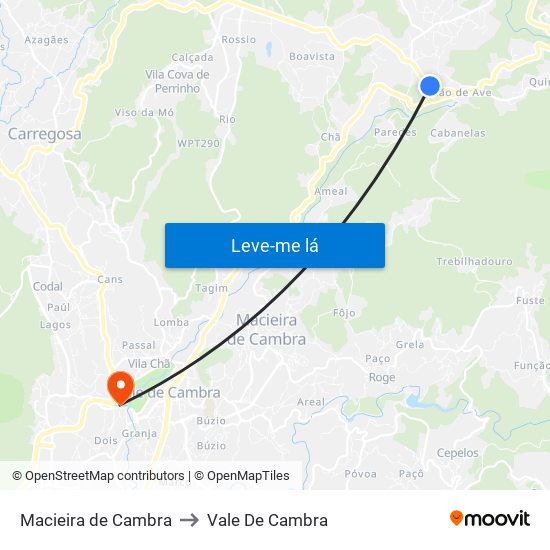 Macieira de Cambra to Vale De Cambra map