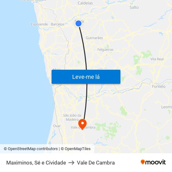 Maximinos, Sé e Cividade to Vale De Cambra map