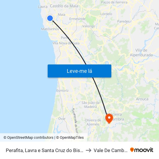Perafita, Lavra e Santa Cruz do Bispo to Vale De Cambra map