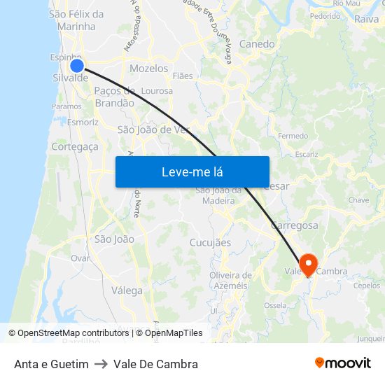Anta e Guetim to Vale De Cambra map