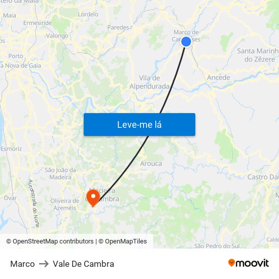Marco to Vale De Cambra map
