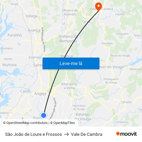 São João de Loure e Frossos to Vale De Cambra map