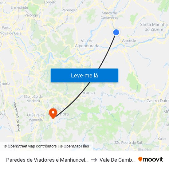 Paredes de Viadores e Manhuncelos to Vale De Cambra map
