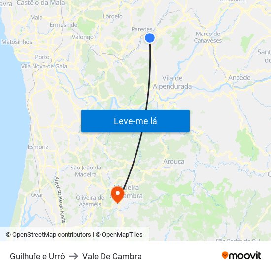 Guilhufe e Urrô to Vale De Cambra map