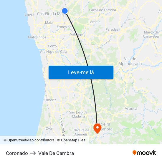 Coronado to Vale De Cambra map