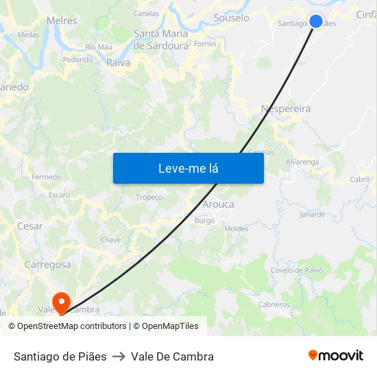 Santiago de Piães to Vale De Cambra map