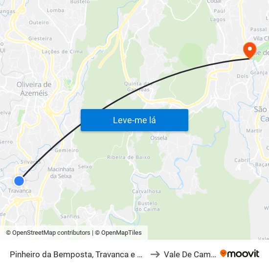 Pinheiro da Bemposta, Travanca e Palmaz to Vale De Cambra map