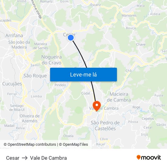 Cesar to Vale De Cambra map