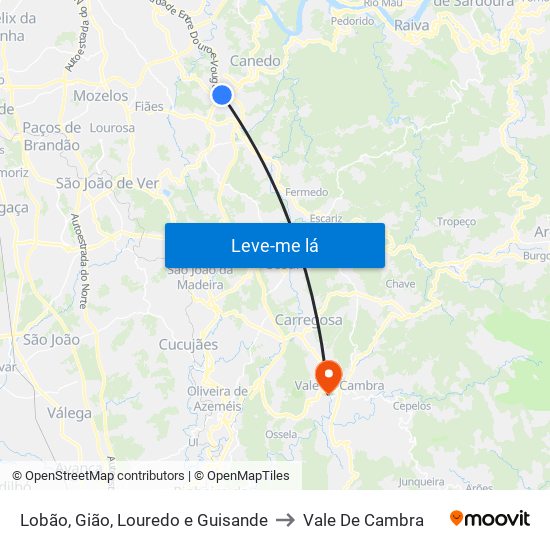 Lobão, Gião, Louredo e Guisande to Vale De Cambra map